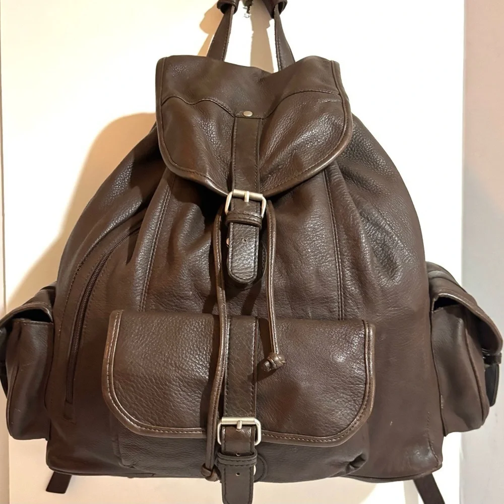 Vintage unisex Brown distressed Leather Backpack